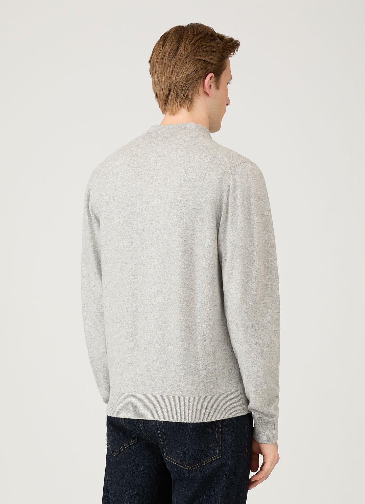Mens Cashmere Zip Neck Jumper In Grey Melange