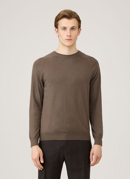 Mens Sea Island Cashmere Crew Neck Jumper In Bark Mjum8203 Brgc