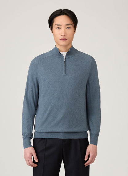 Mens Sea Island Cashmere Half Zip In Slate Blue Mjum8284 Buua