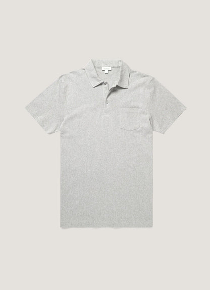 Mens Cotton Riviera Polo Shirt In Grey Melange