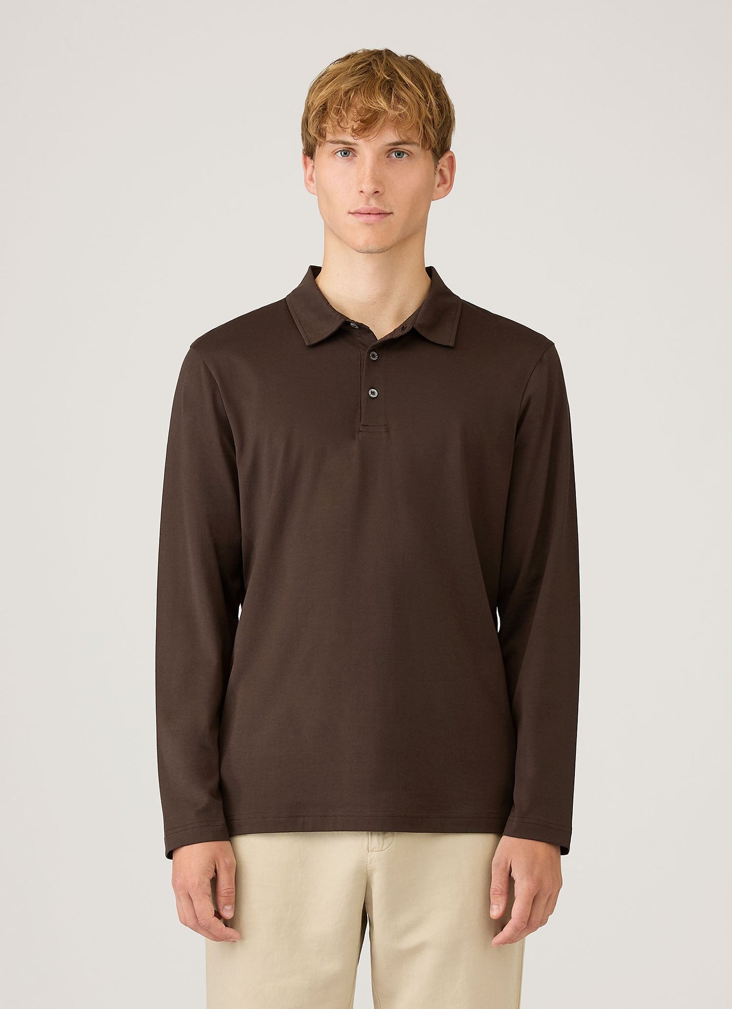 Mens Long Sleeve Classic Jersey Polo Shirt In Dark Chocolate Mpol1054 Brgs