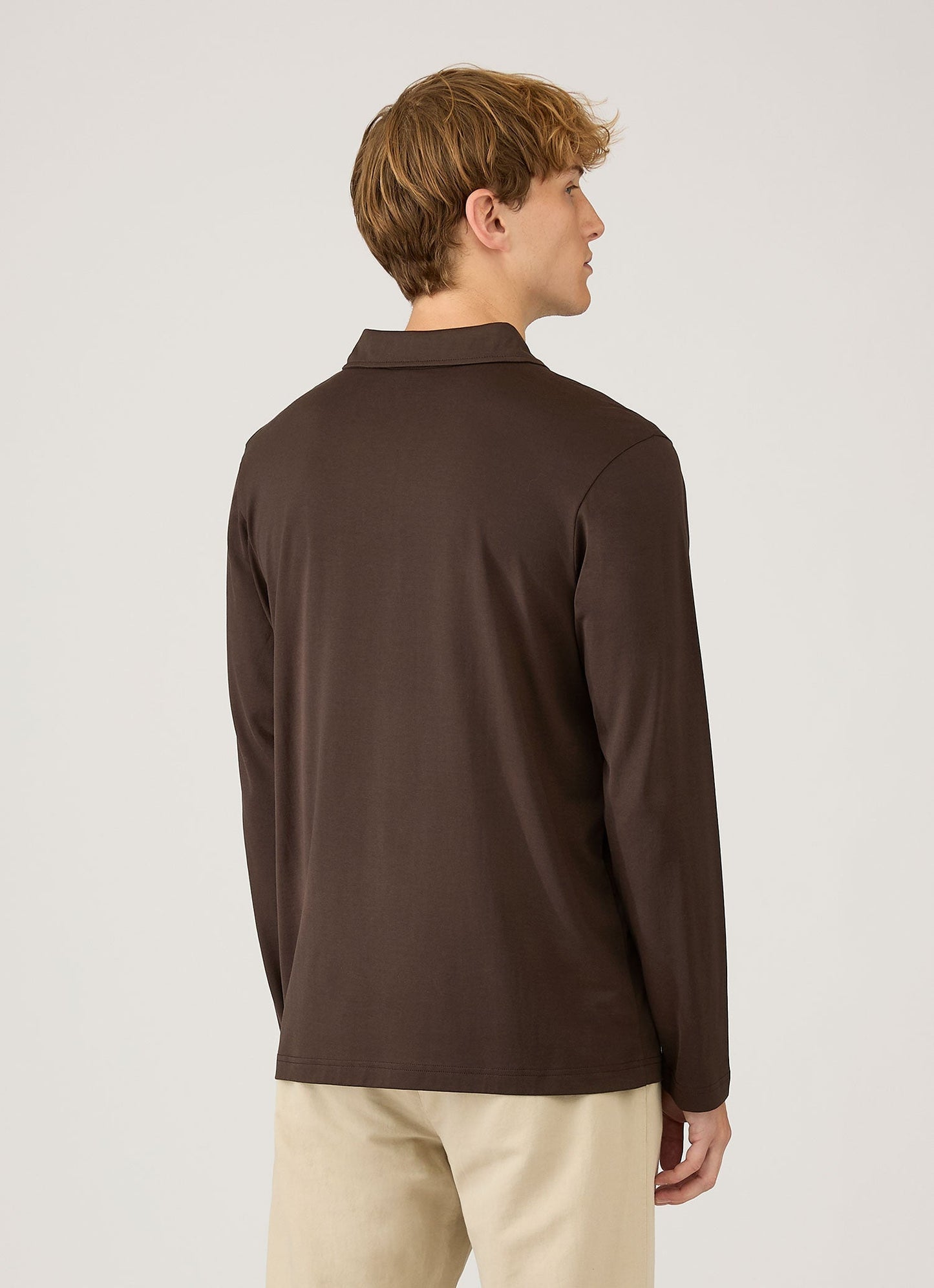 Mens Long Sleeve Classic Jersey Polo Shirt In Dark Chocolate Mpol1054 Brgs