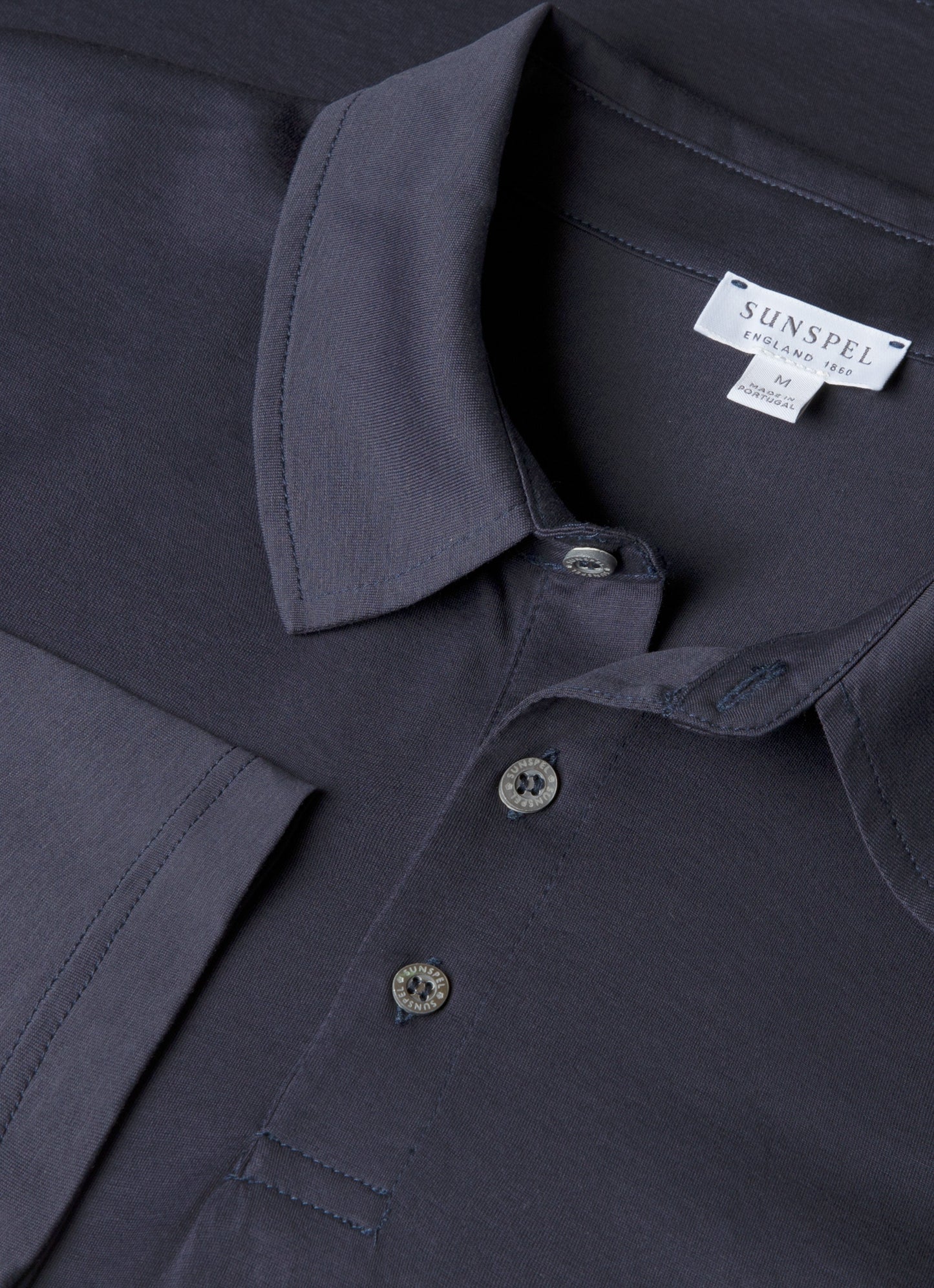 Mens Cotton Jersey Long Sleeve Polo Shirt In Navy 1