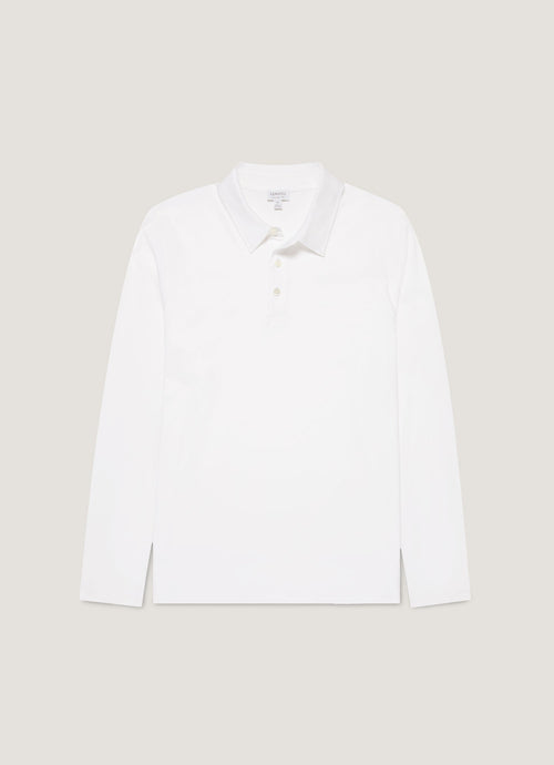 Mens Cotton Jersey Long Sleeve Polo Shirt In White 3
