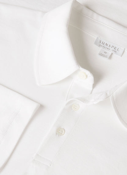 Mens Cotton Jersey Long Sleeve Polo Shirt In White 3