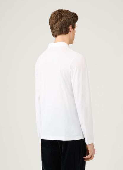 Mens Cotton Jersey Long Sleeve Polo Shirt In White 3