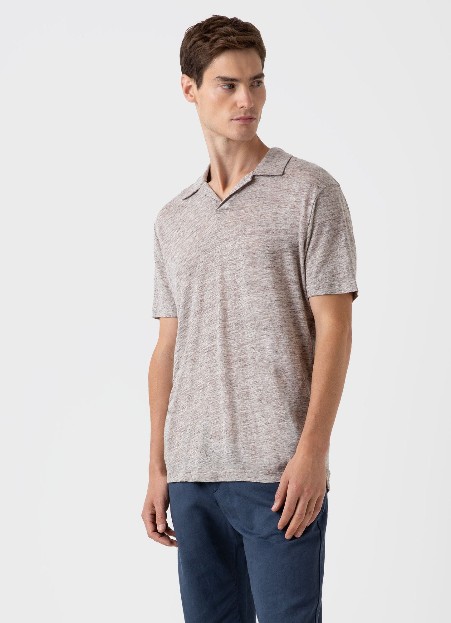 Men S Linen Polo Shirt In Oatmeal Melange Mpol1058 Whao