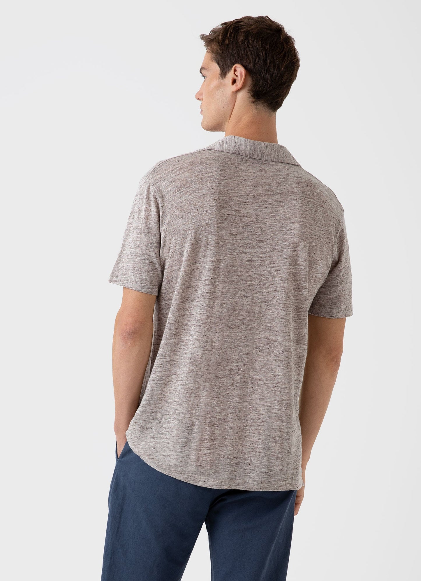 Men S Linen Polo Shirt In Oatmeal Melange Mpol1058 Whao