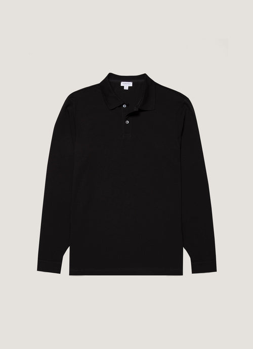 Mens Long Sleeve Pique Polo Shirt In Black Mpol1065 Bkaa