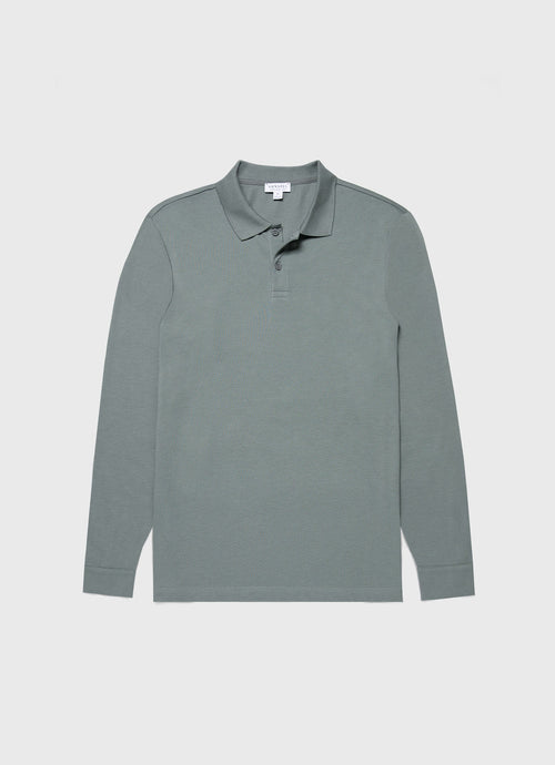 Mens Long Sleeve Pique Polo Shirt In Smoke Green Mpol1065 Gnhp