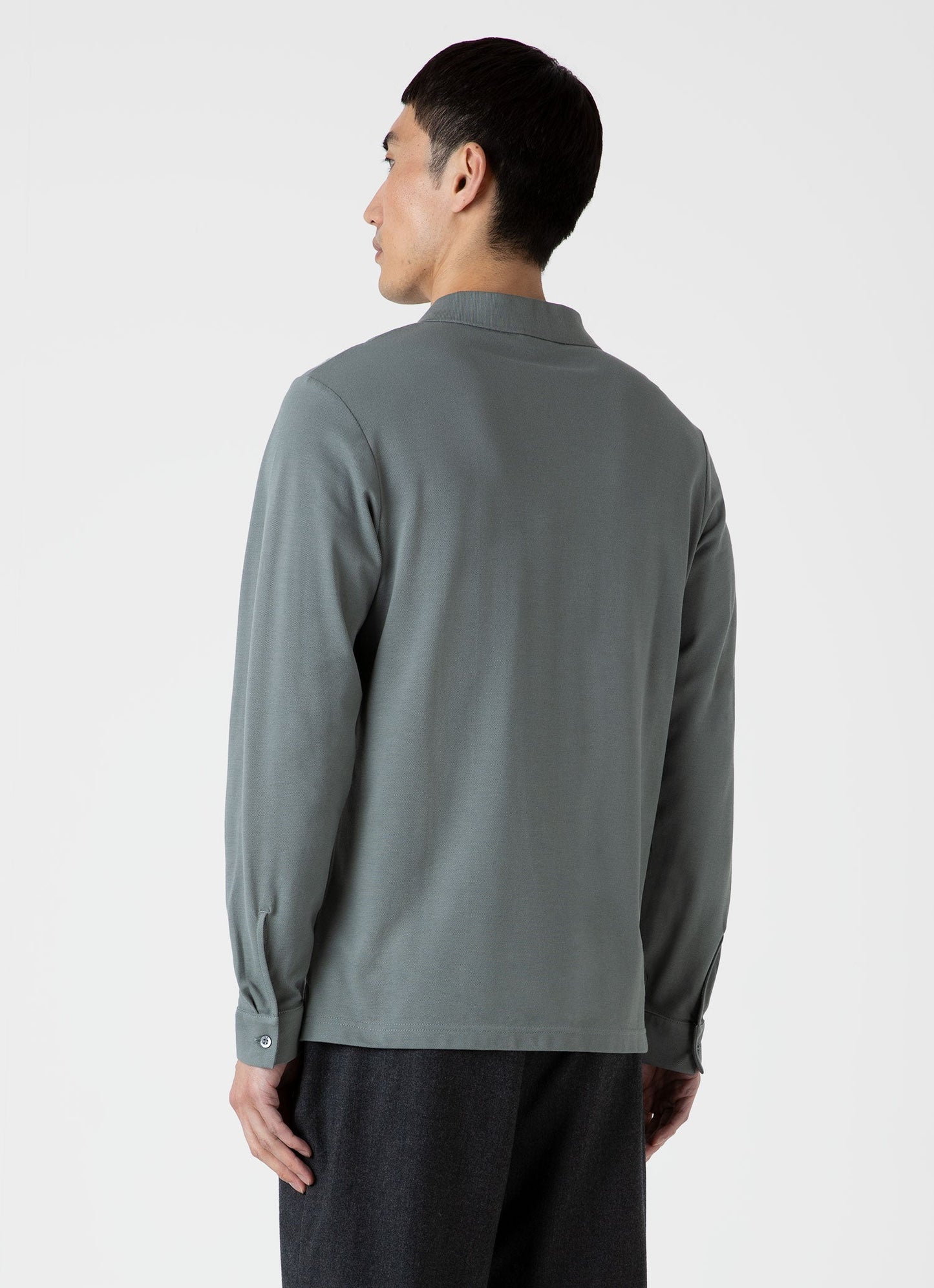 Mens Long Sleeve Pique Polo Shirt In Smoke Green Mpol1065 Gnhp