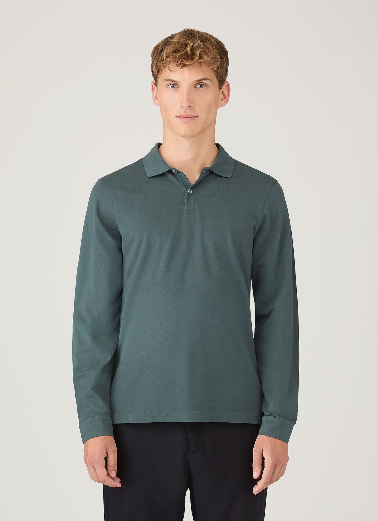 Mens Long Sleeve Pique Polo Shirt In Dark Petrol Mpol1065 Gnit