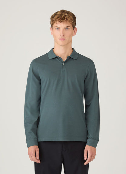 Mens Long Sleeve Pique Polo Shirt In Dark Petrol Mpol1065 Gnit