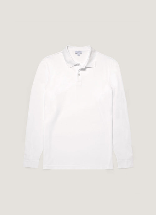 Mens Long Sleeve Pique Polo Shirt In White Mpol1065 Whaa
