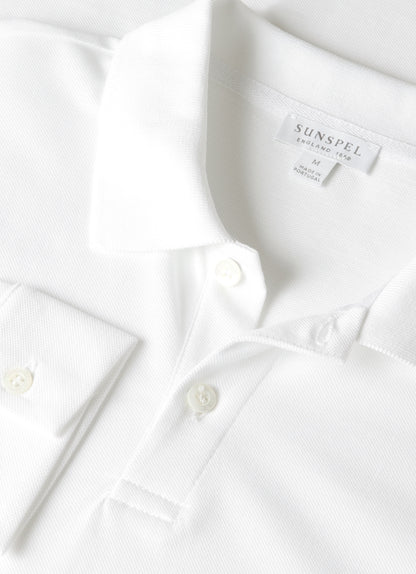 Mens Long Sleeve Pique Polo Shirt In White Mpol1065 Whaa