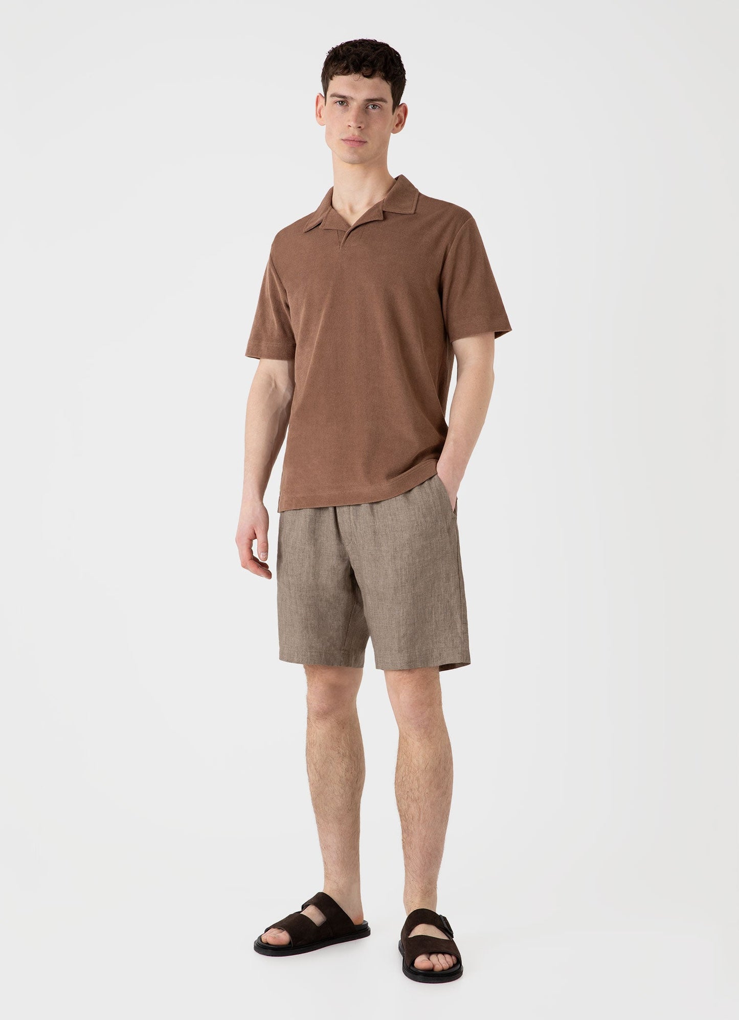 Mens Towelling Polo Shirt In Dark Sand Mpol1574 Brey