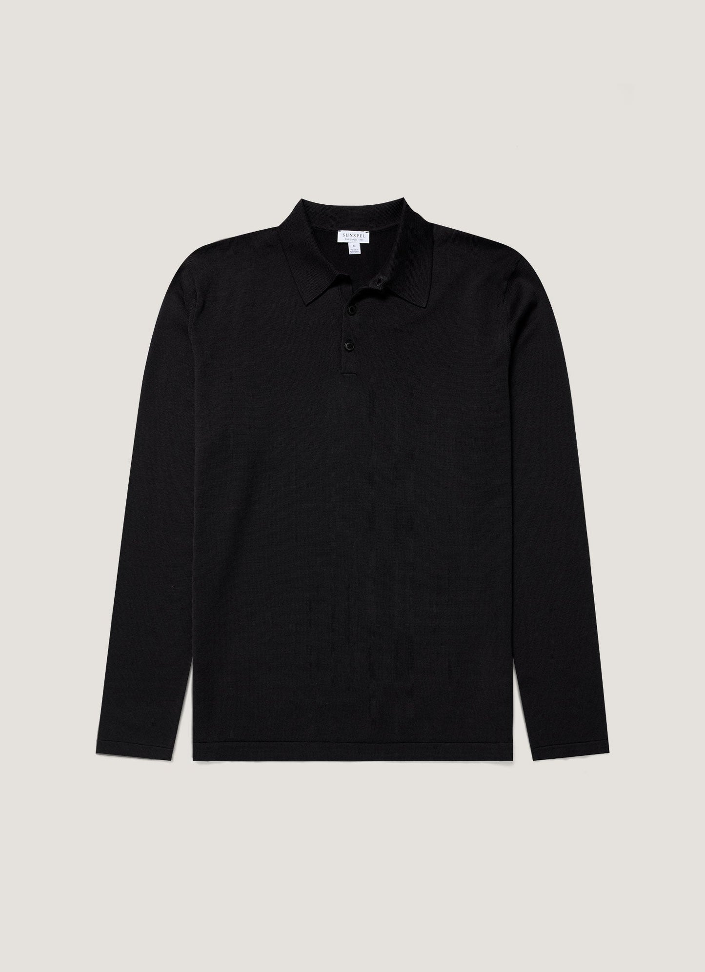 Mens Sea Island Cotton Knit Long Sleeve Polo In Black