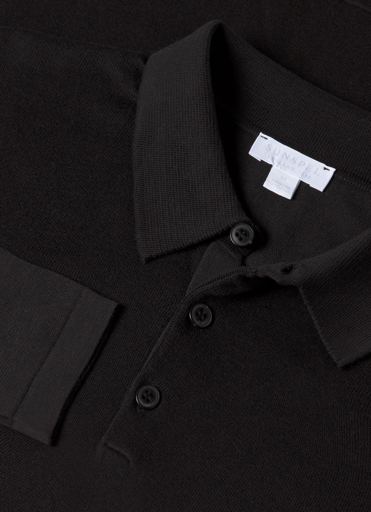 Mens Sea Island Cotton Knit Long Sleeve Polo In Black