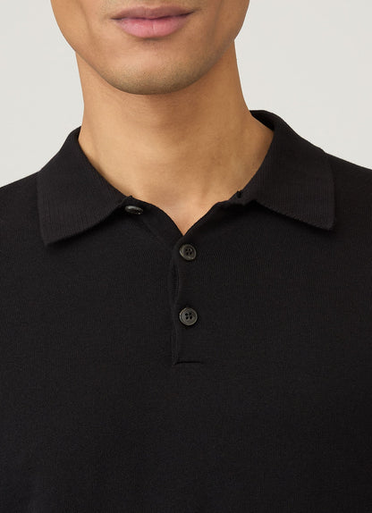 Mens Sea Island Cotton Knit Long Sleeve Polo In Black