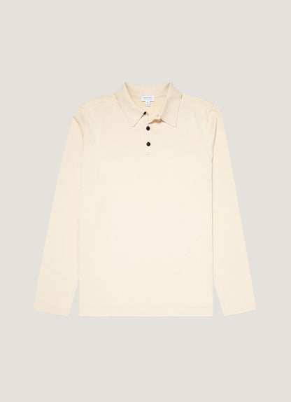 Men's Long Sleeve Sea Island Cotton Knit Polo Shirt in Undyed