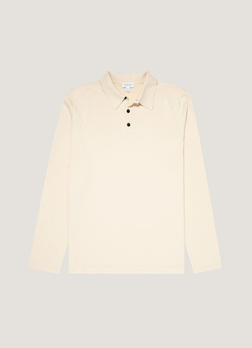 Men's Long Sleeve Sea Island Cotton Knit Polo Shirt in Undyed