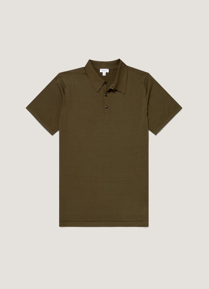 Mens Sea Island Cotton Knit Polo Shirt In Deep Olive Mpol8090 Gniz