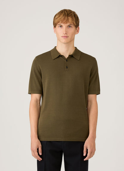 Mens Sea Island Cotton Knit Polo Shirt In Deep Olive Mpol8090 Gniz