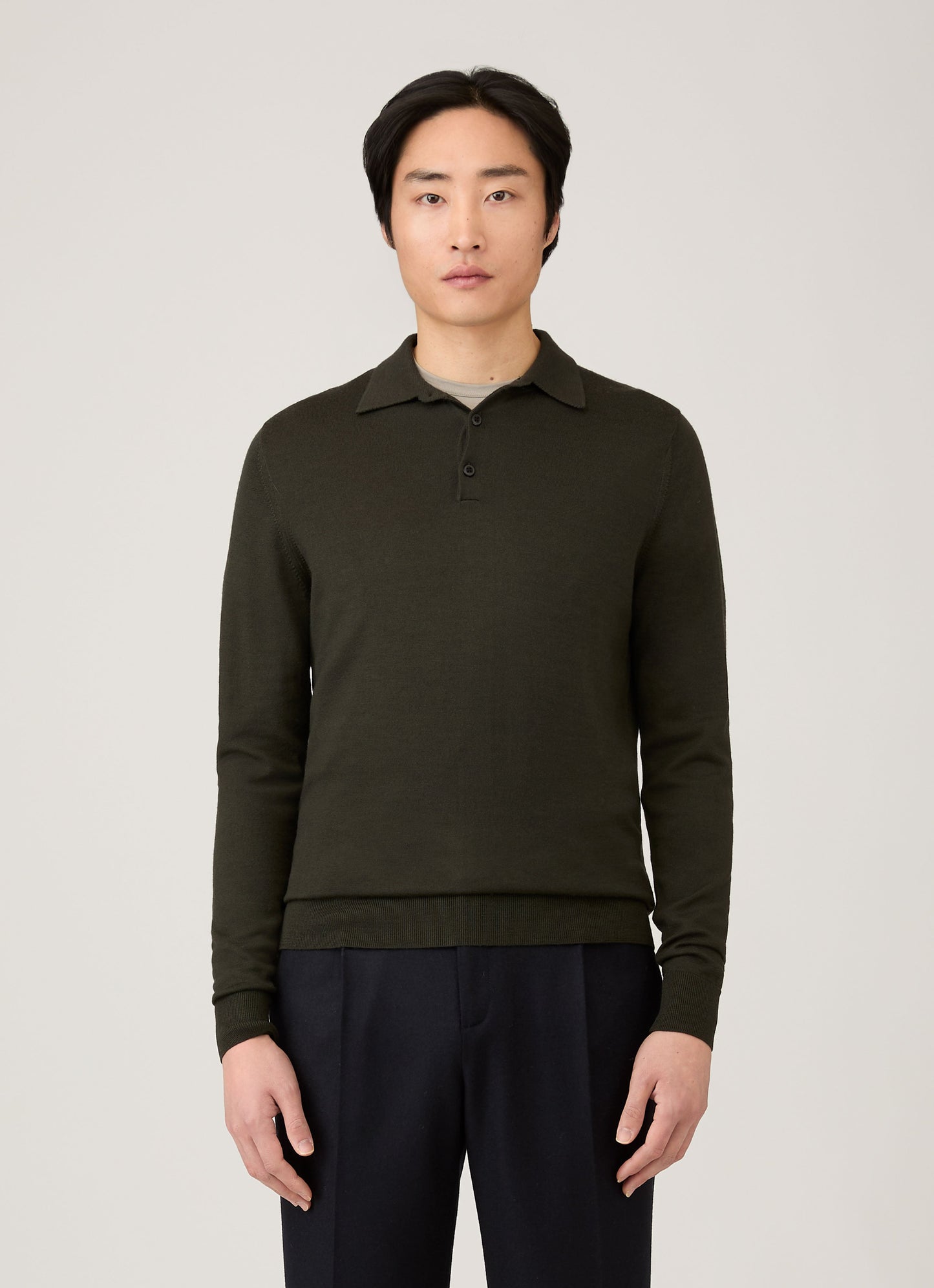 Mens Extra Fine Merino Polo Shirt In Dark Green Mpol8092 Gnin