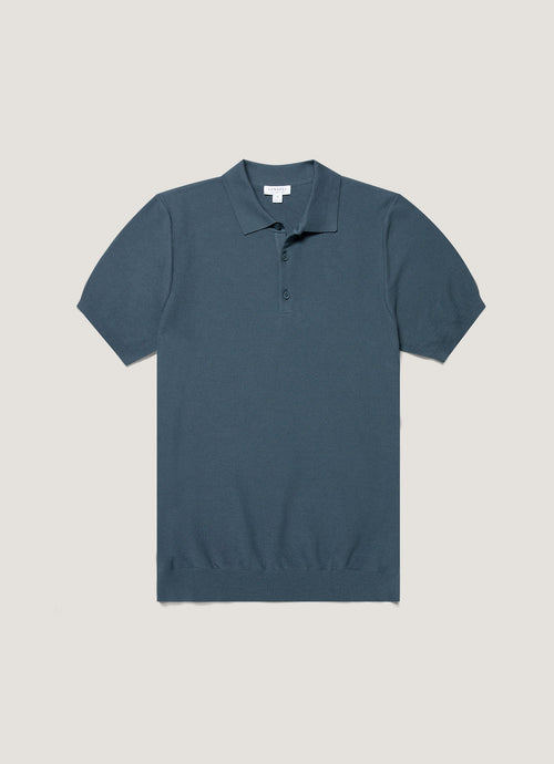 Mens Knit Polo Shirt In Slate Blue Mpol8115 Buua