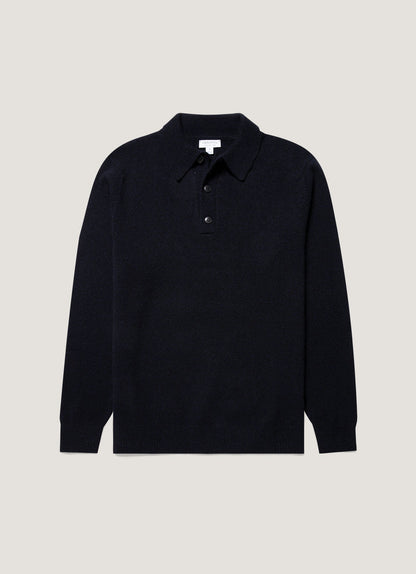 Mens Lambswool Polo Shirt In Dark Navy Mouline Mpol8188 Bufa