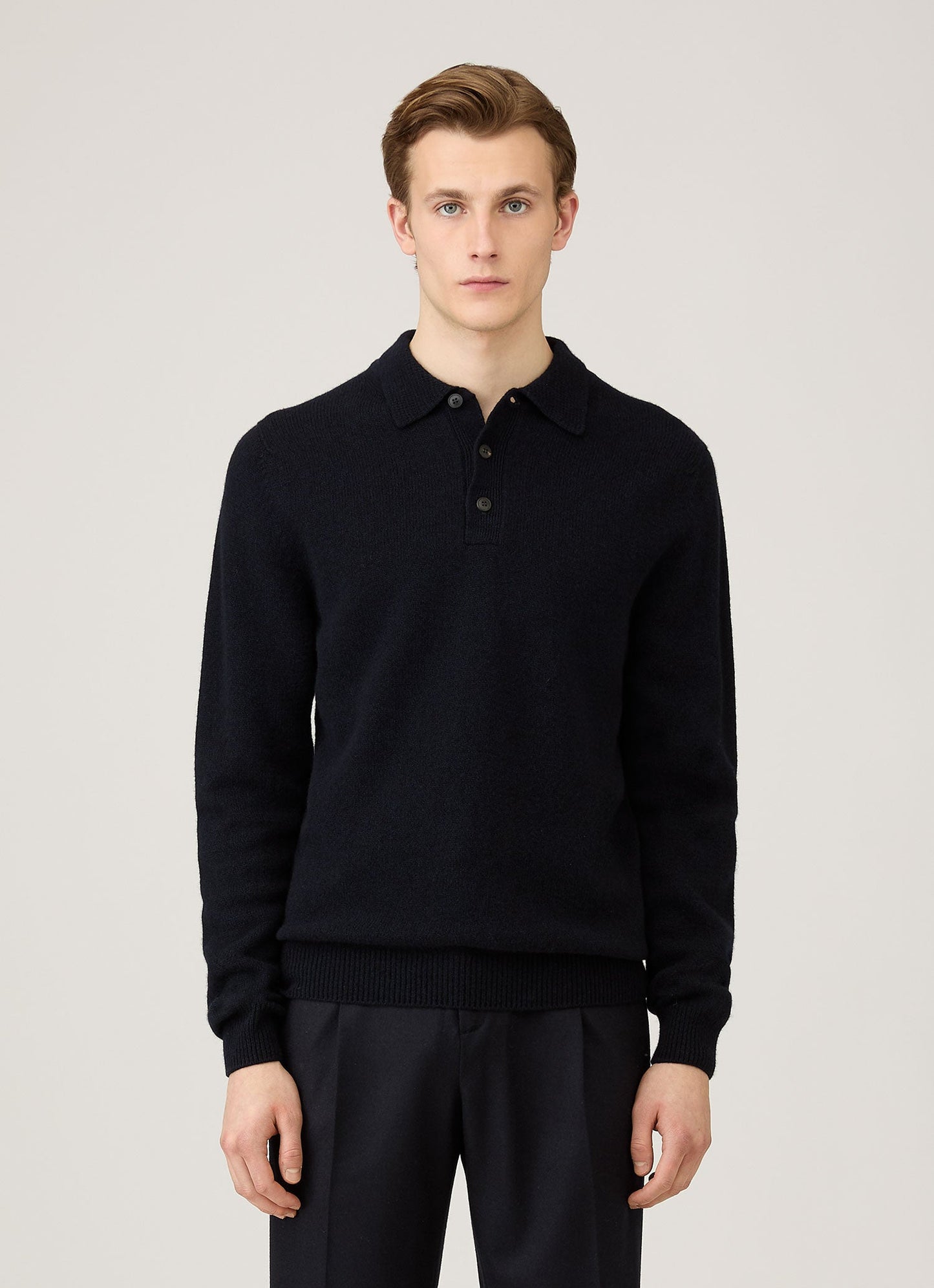 Mens Lambswool Polo Shirt In Dark Navy Mouline Mpol8188 Bufa