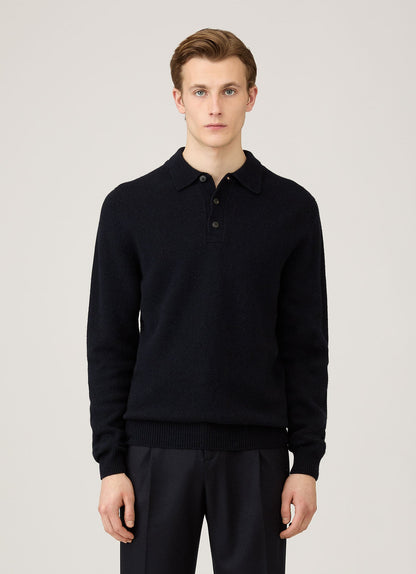 Mens Lambswool Polo Shirt In Dark Navy Mouline Mpol8188 Bufa