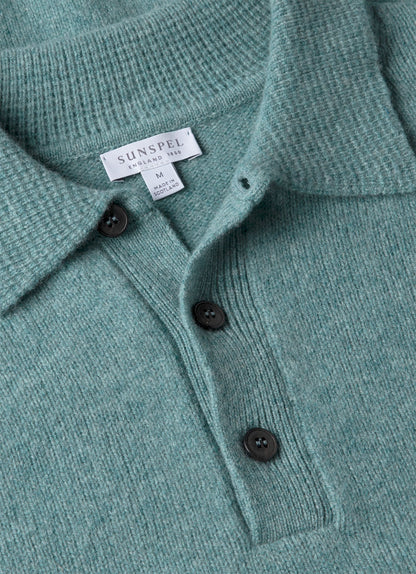 Mens Lambswool Polo Shirt In Steel Green Mpol8188 Gniu