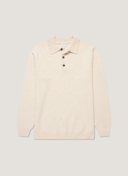 Mens Lambswool Polo Shirt In Oatmeal Melange Mpol8188 Whic