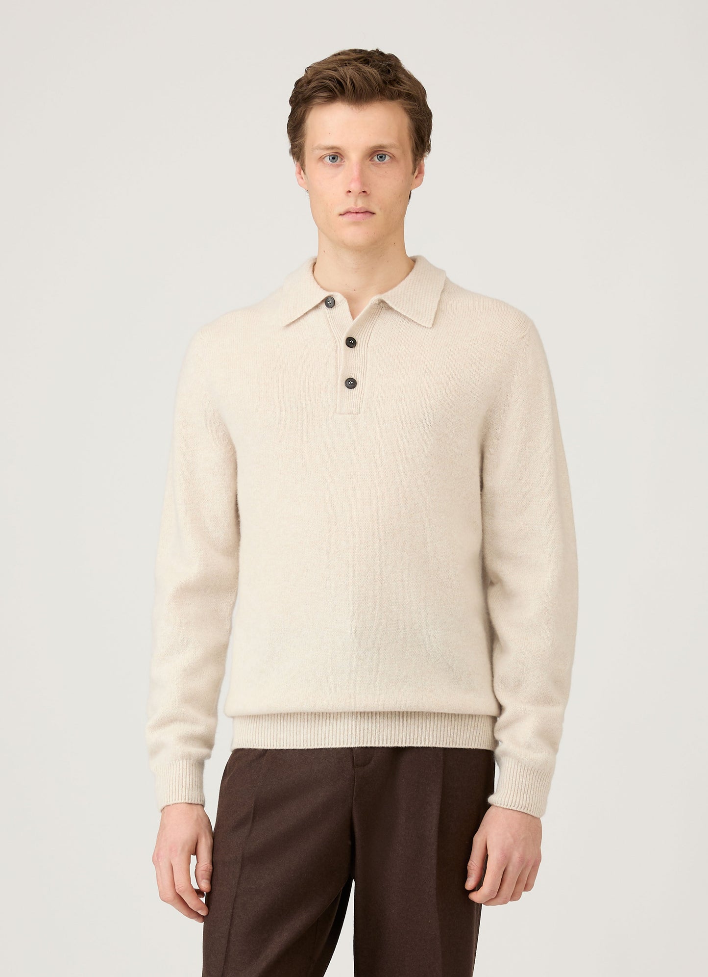 Mens Lambswool Polo Shirt In Oatmeal Melange Mpol8188 Whic