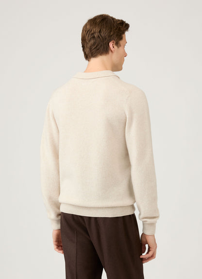 Mens Lambswool Polo Shirt In Oatmeal Melange Mpol8188 Whic