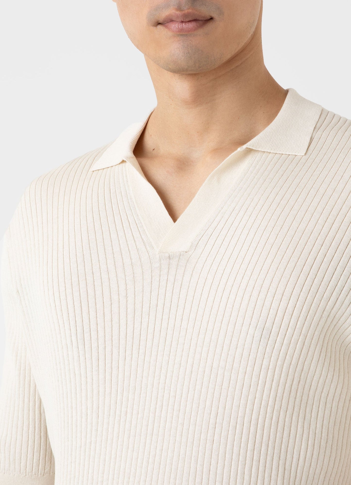 Mens Fine Rib Silk Cotton Polo Shirt In Ecru Mpol8241 Whcr