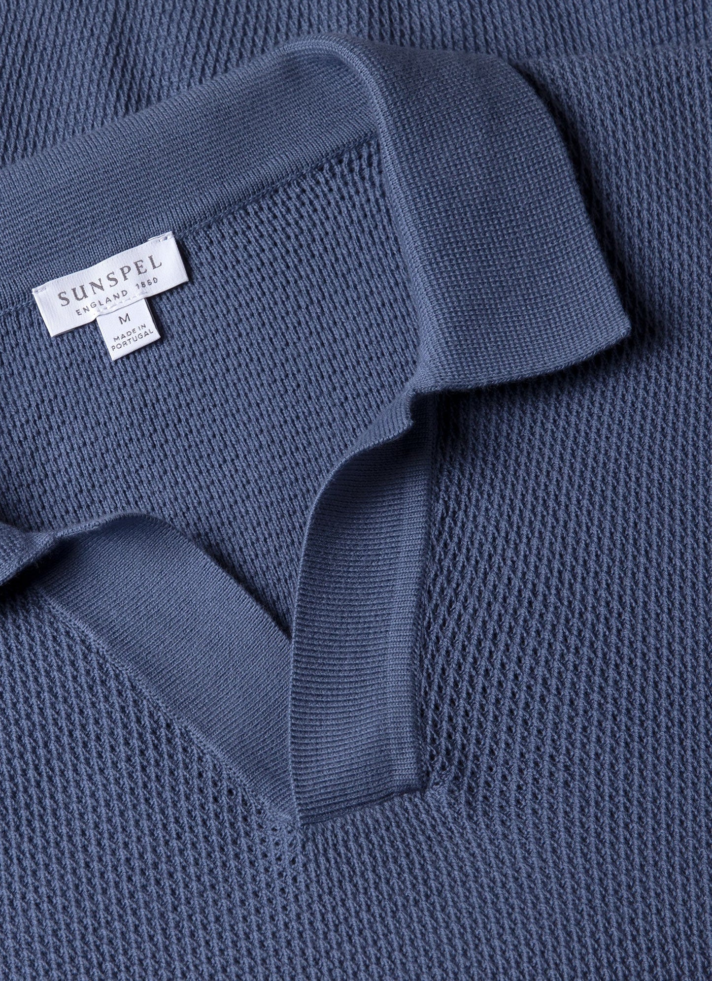 Mens Compact Mesh Knit Polo Shirt In Soft Denim Mpol8280 Buwc
