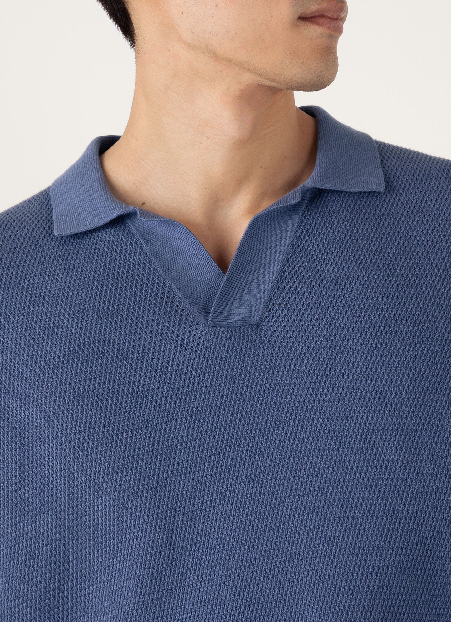 Mens Compact Mesh Knit Polo Shirt In Soft Denim Mpol8280 Buwc