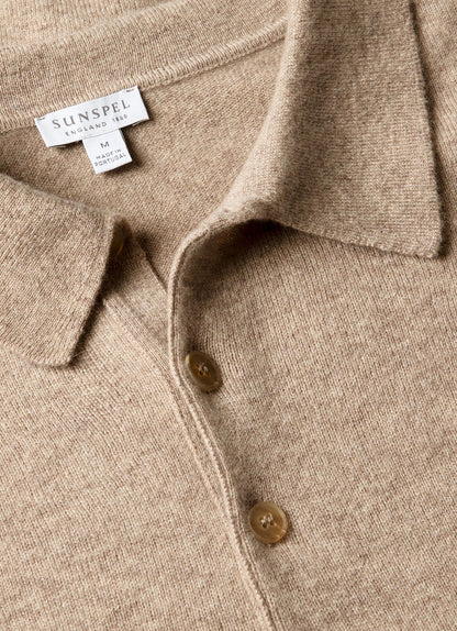 Mens Cashmere Polo Shirt In Oatmeal Melange Mpol8293 Whao