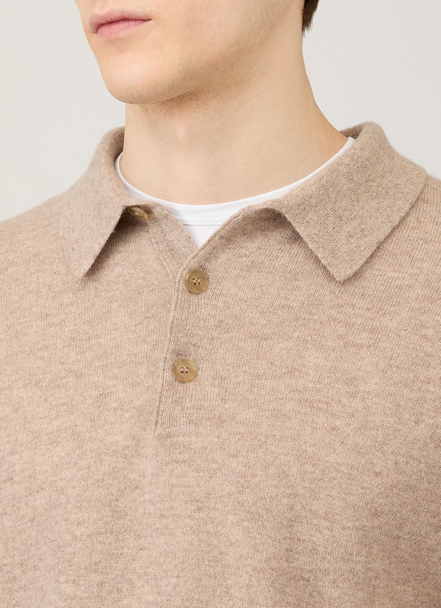 Mens Cashmere Polo Shirt In Oatmeal Melange Mpol8293 Whao