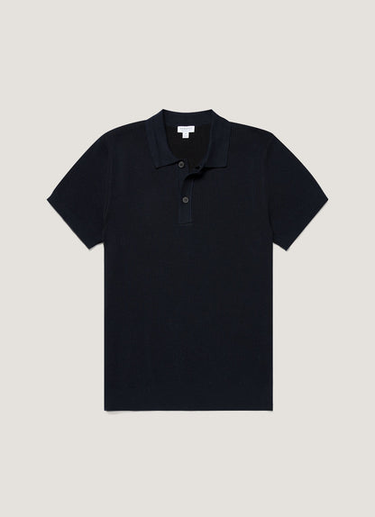 Mens Two Colour Rib Polo Shirt In Navy Mpol8317 Buaa