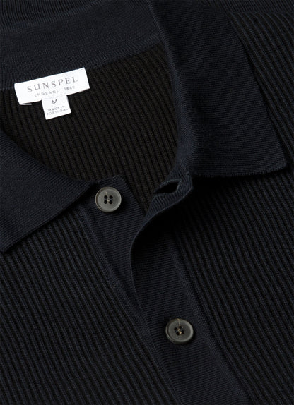 Mens Two Colour Rib Polo Shirt In Navy Mpol8317 Buaa