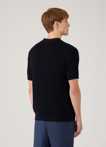 Mens Two Colour Rib Polo Shirt In Navy Mpol8317 Buaa