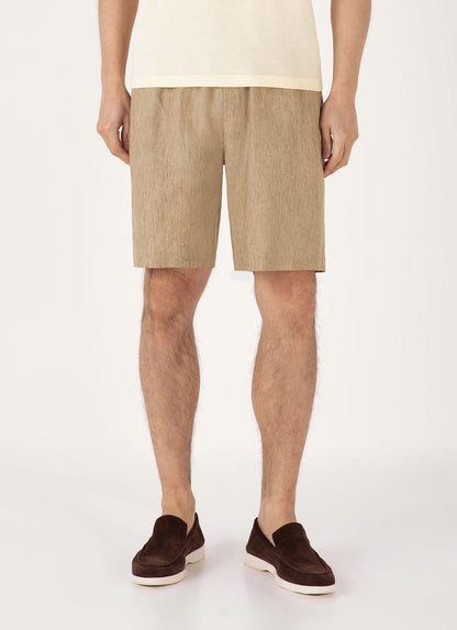 Mens Linen Drawstring Short In Dune Melange Mshr3516 Brga
