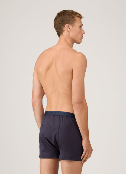 Mens Superfine Cotton One Button Boxer Shorts In Navy Mshr4413 Buaa