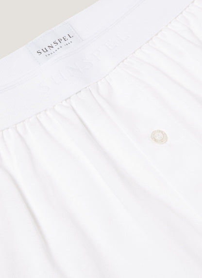 Men's Superfine Cotton One-Button Boxer Short in White