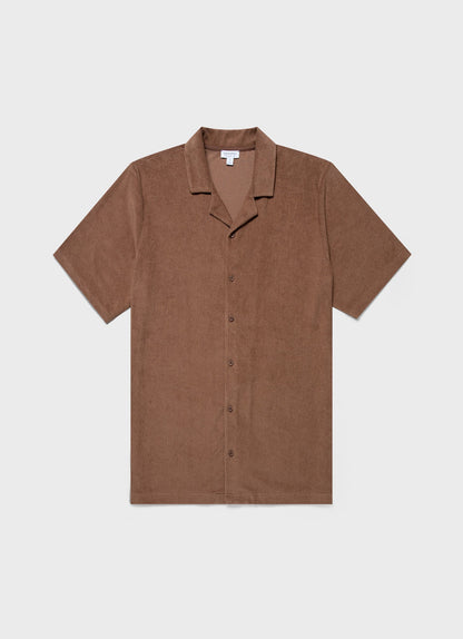 Mens Towelling Camp Collar Shirt In Dark Sand Msht1571 Brey