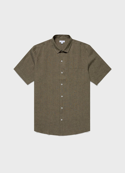 Mens Short Sleeve Linen Shirt In Khaki Msht2039 Gnid