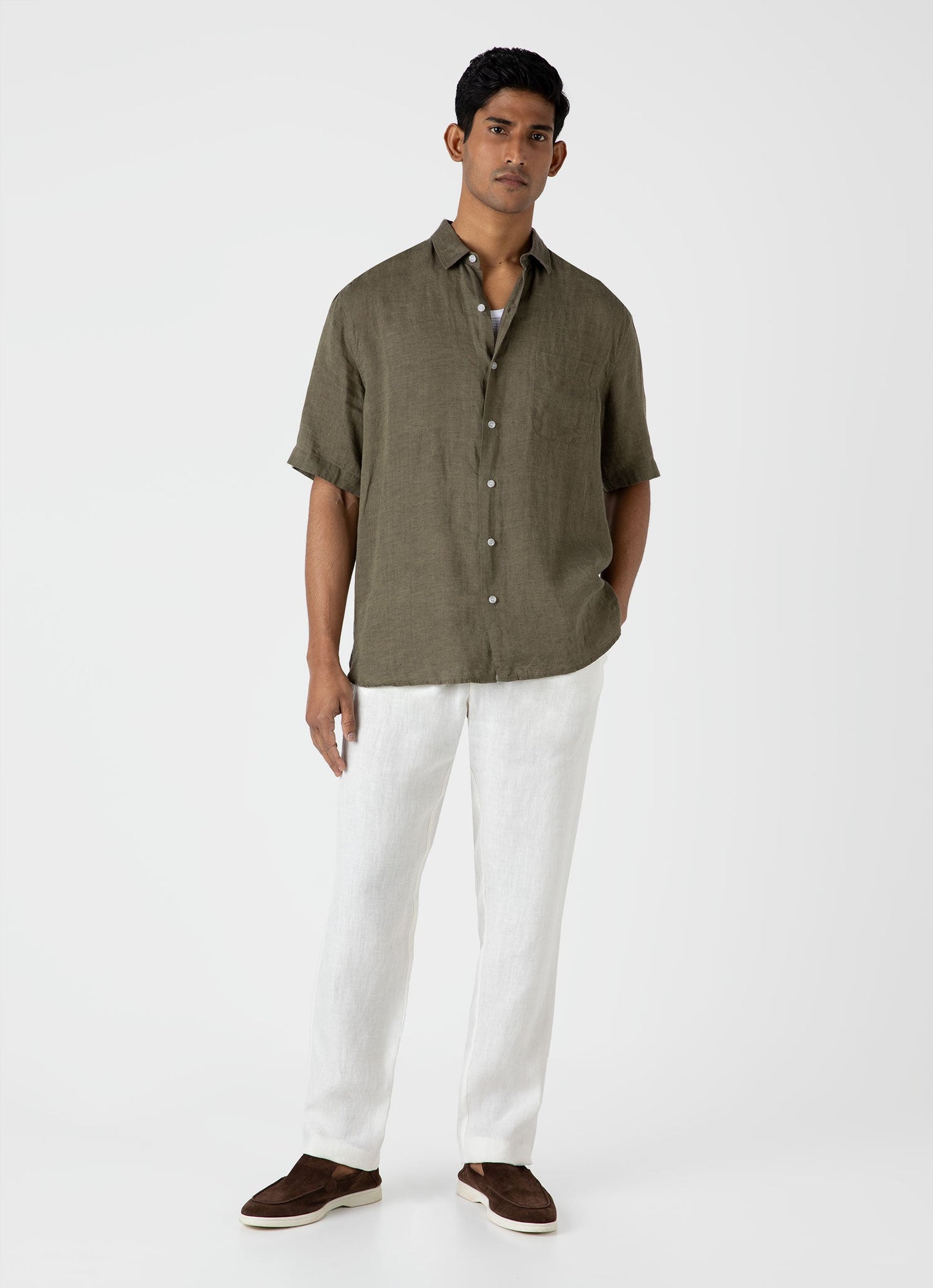 Mens Short Sleeve Linen Shirt In Khaki Msht2039 Gnid